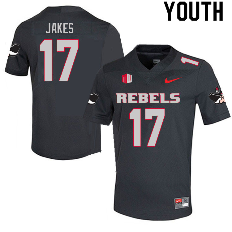Youth #17 Jordan Jakes UNLV Rebels College Football Jerseys Sale-Charcoal